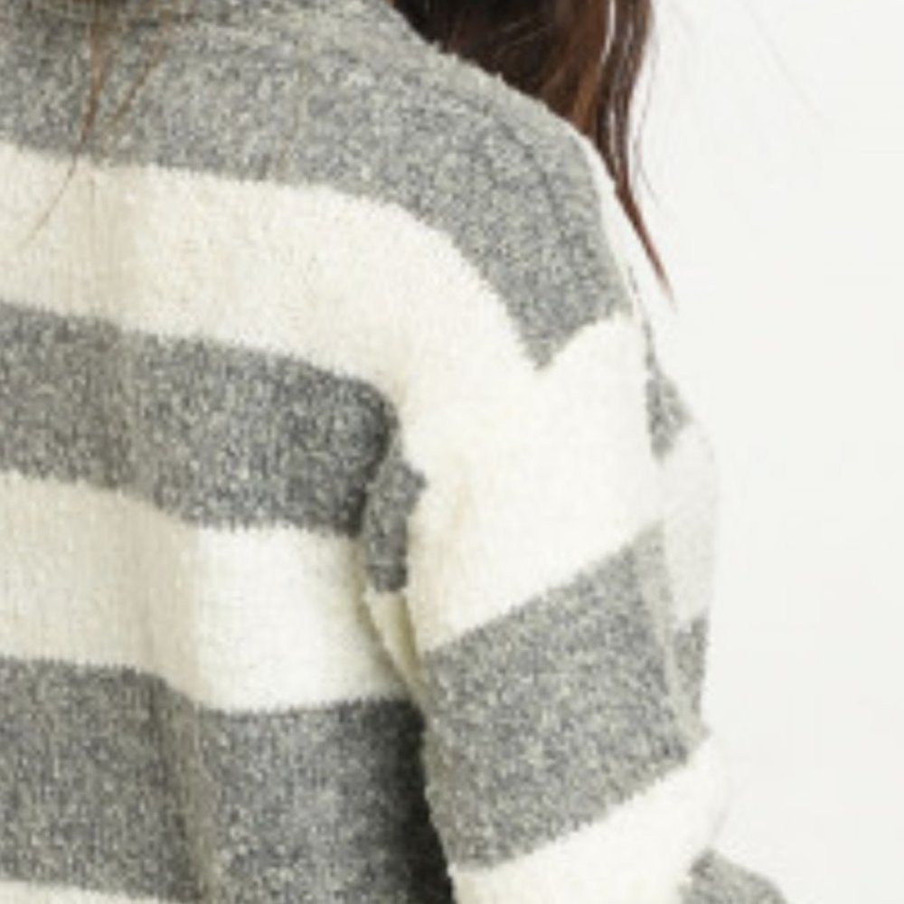 GRAY WITH IVORY STRIPES CARDIGAN - Picture 5 of 5